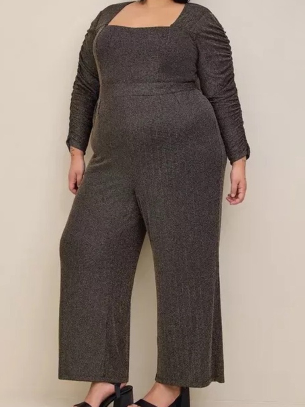 Torrid black gold metallic long sleeve jumpsuit size 18